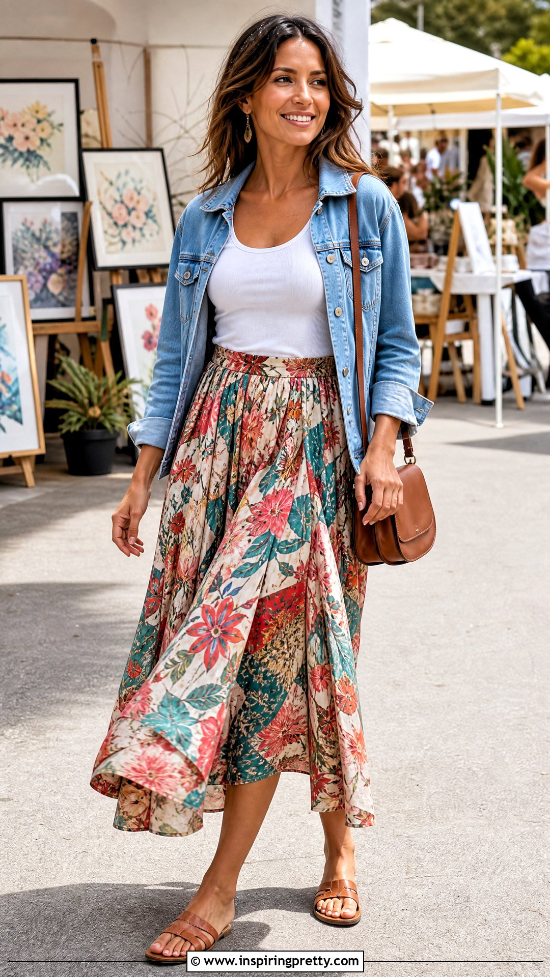 White Tank Top With Printed Midi Skirt - 20 cole sprouse tank top outfit ideas