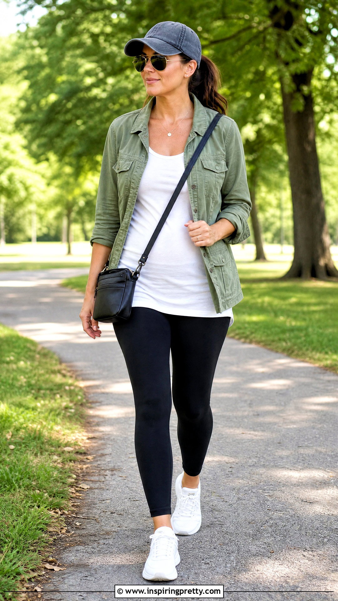 White Tank Top With Utility Jacket And Leggings - 50 white tank top outfit ideas
