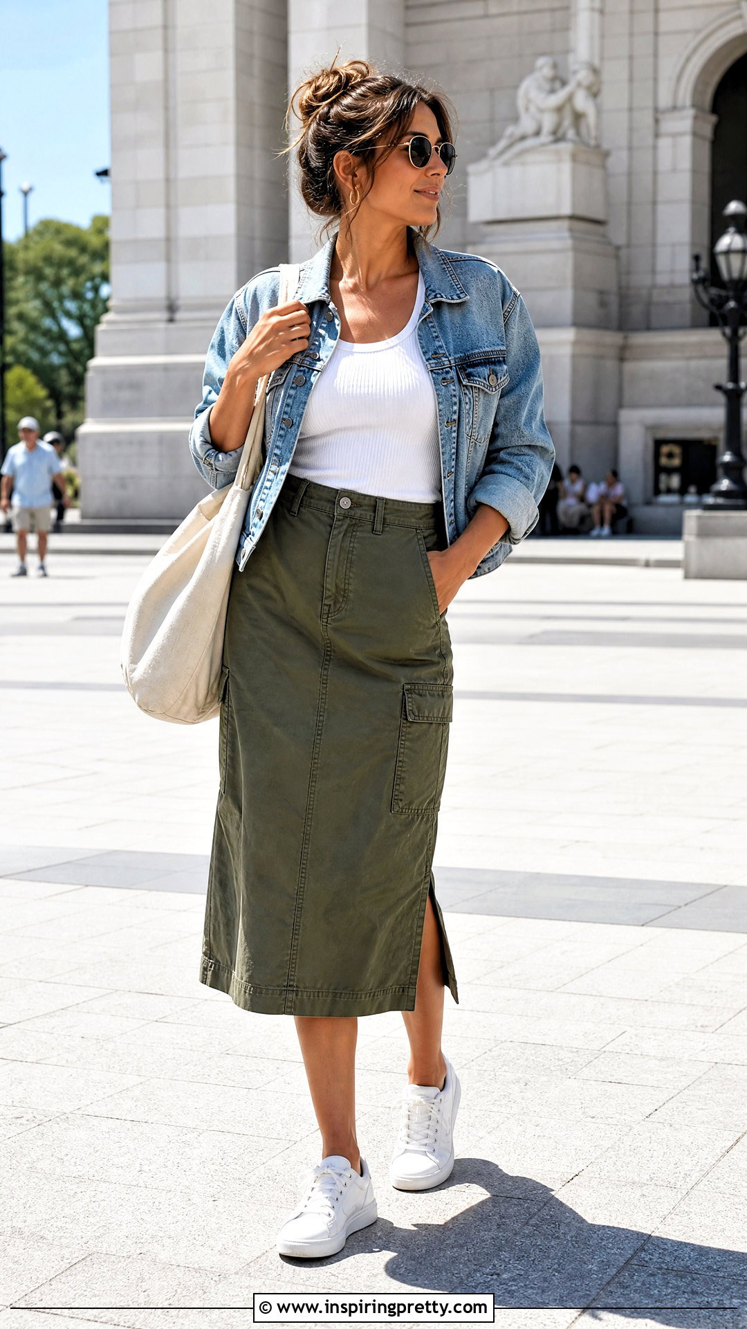 White Tank Top With Utility Midi Skirt - 50 skirt with top outfit ideas