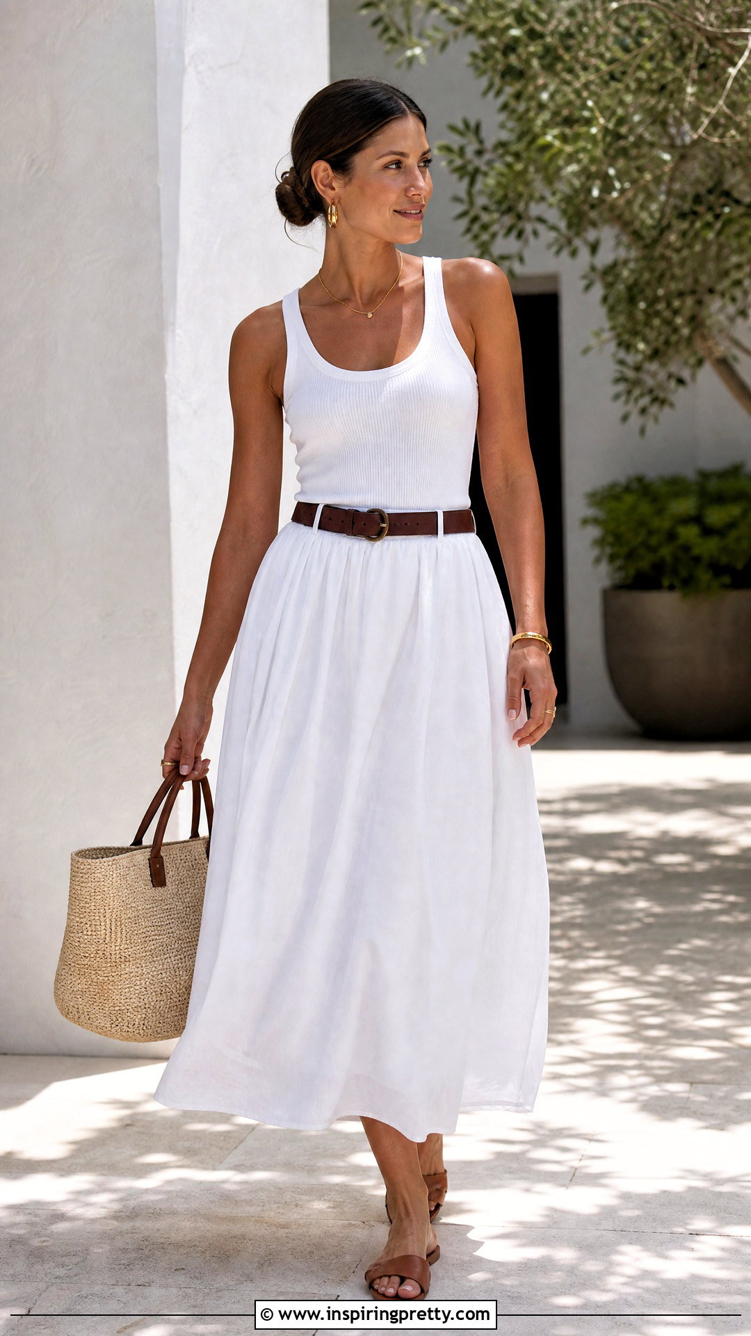 White Tank Top With a White Poplin Skirt - 50 white tank top outfit aesthetic ideas
