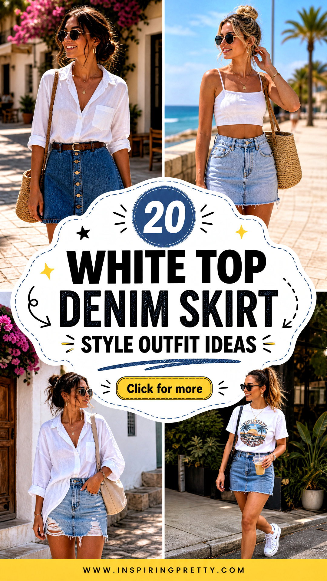 20 White Top Denim Skirt Style Outfit Ideas for Chic Summer Days - 20 White Top Denim Skirt Style Outfit Ideas for Chic Summer Days