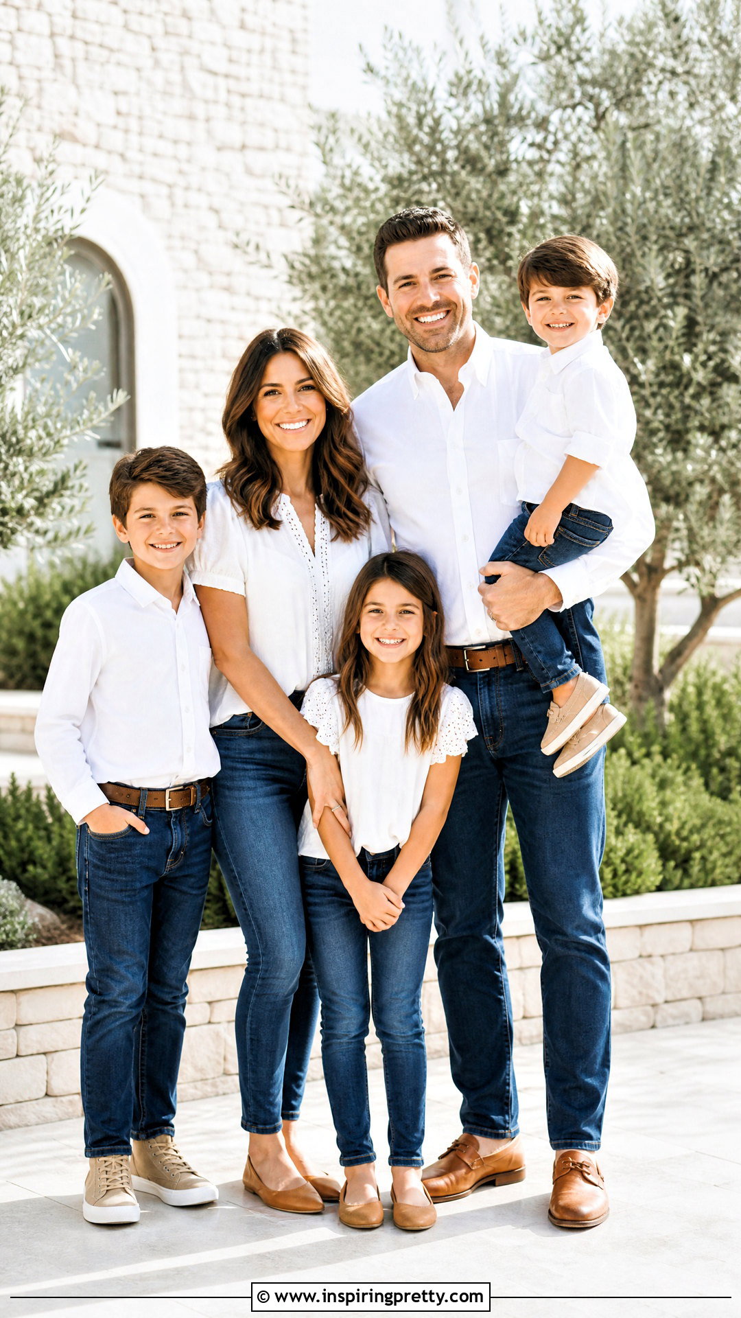White Tops And Jeans With Tan Shoes Family Picture - 25 White Tops And Jeans Family Pictures