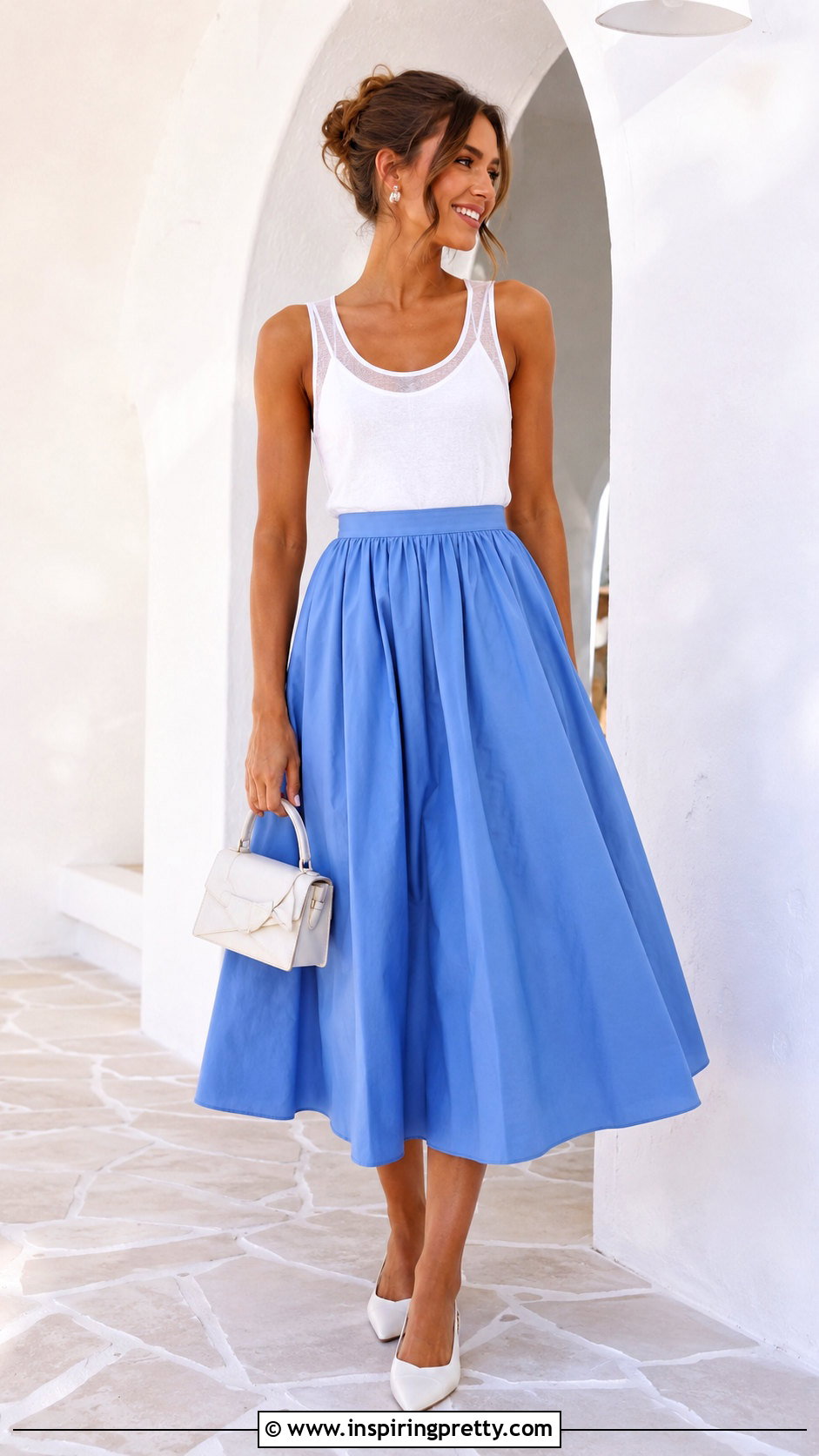 White Transparent Tank Top With A Poplin Midi Skirt - 25 White Tank Top Transparent Outfits