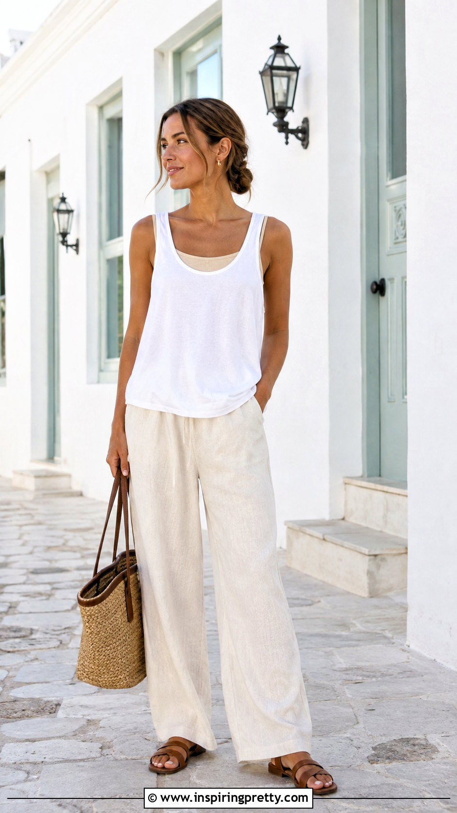 White Transparent Tank Top With Linen Trousers - 25 White Tank Top Transparent Outfits