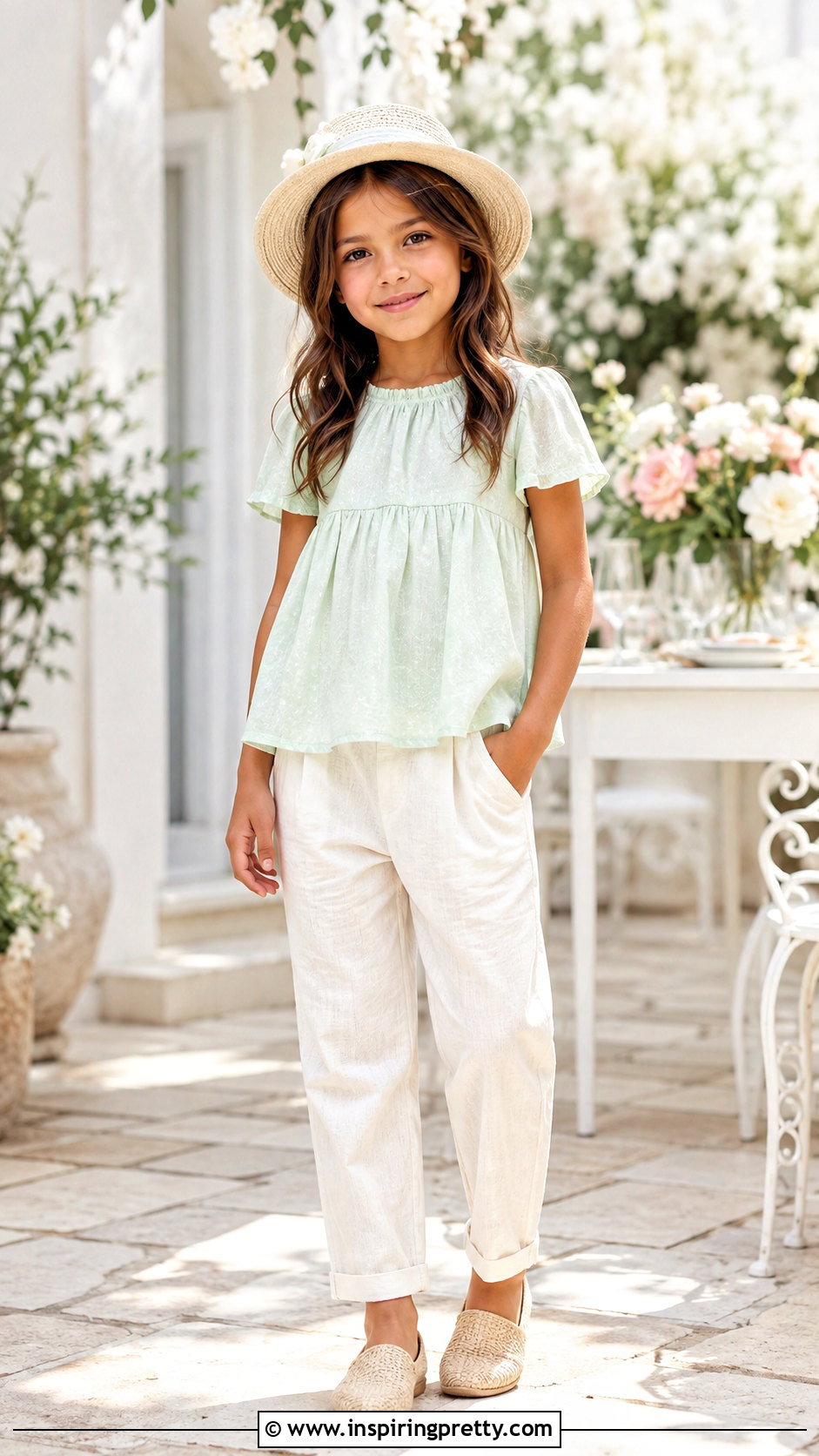 White Trousers And Pastel Top Outfit - 50 trouser and top for kids