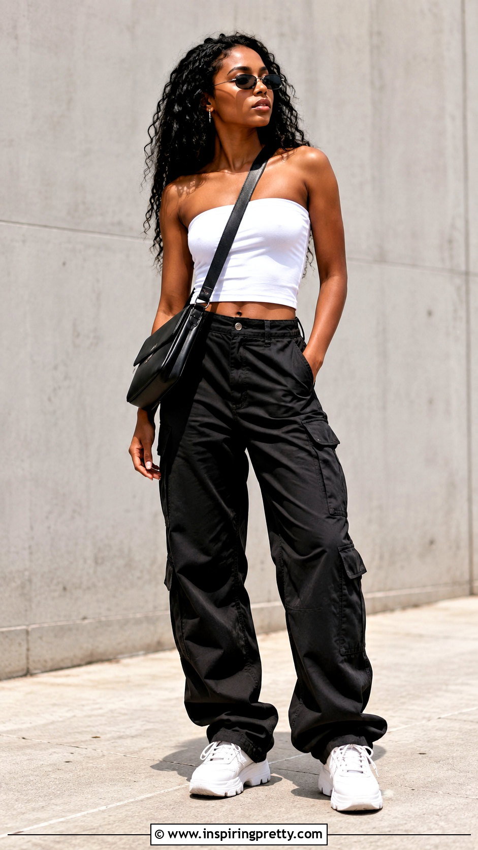 White Tube Top Outfit With Black Cargo Pants - 50 tube top outfit black women