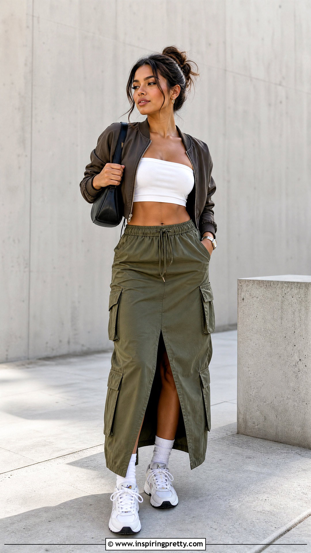 White Tube Top With Cargo Maxi Skirt - 50 cute tube tops outfit ideas
