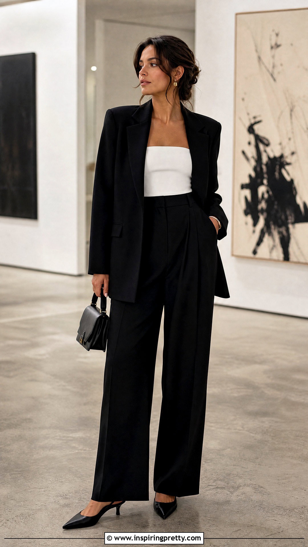 White Tube Top With Tailored Pants and Slingback Heels - 50 cute white tops outfit ideas