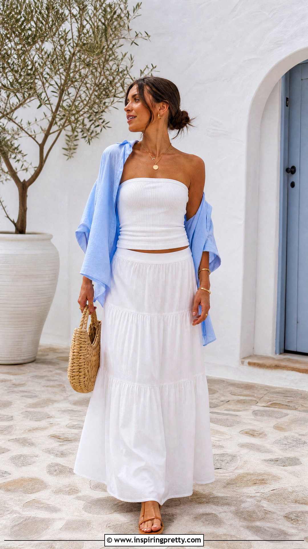 White Tube Top With White Maxi Skirt - 50 cute tube tops outfit ideas