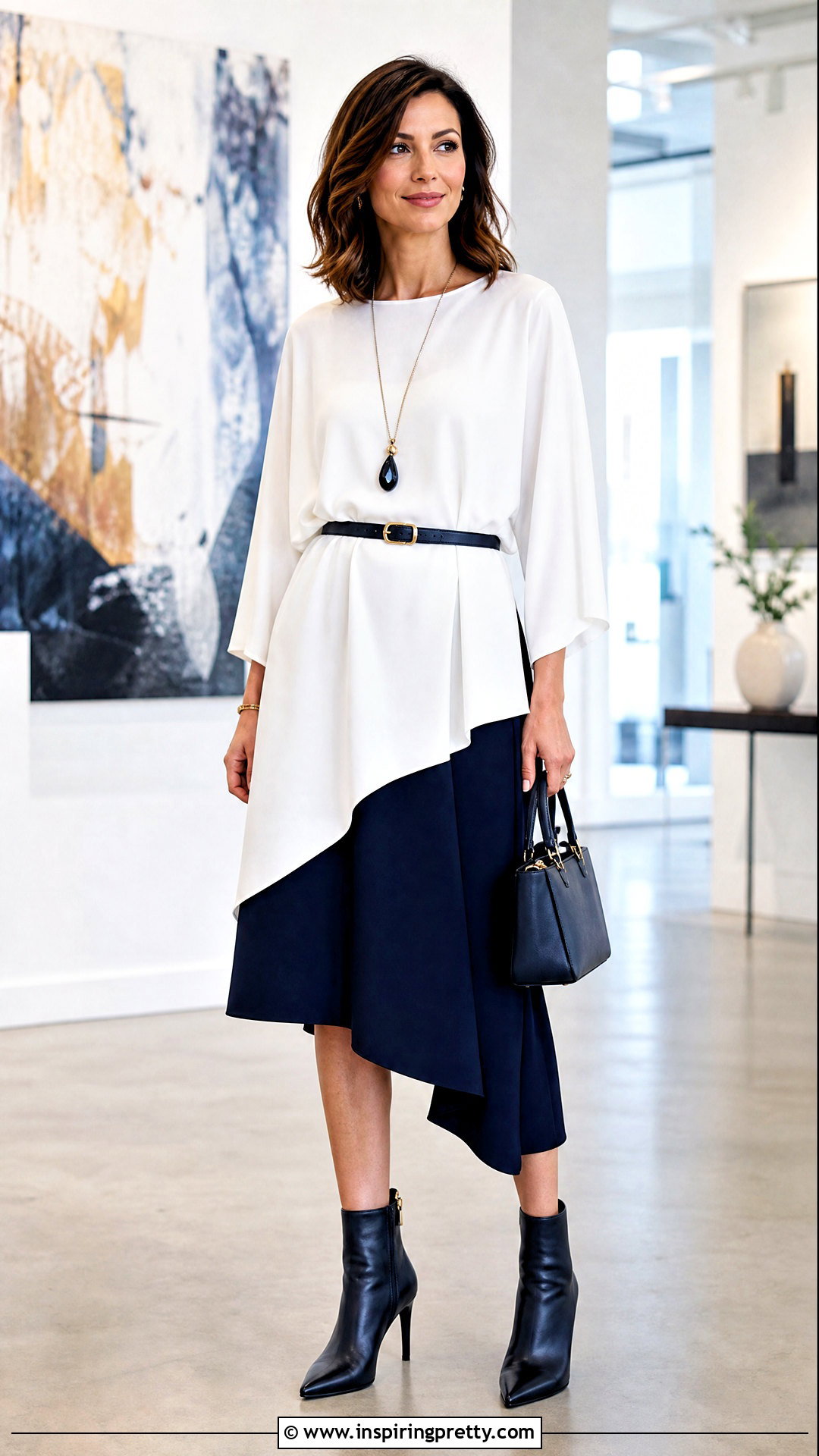 White Tunic Top And Asymmetrical Skirt Outfit - 50 white top and skirt outfit ideas
