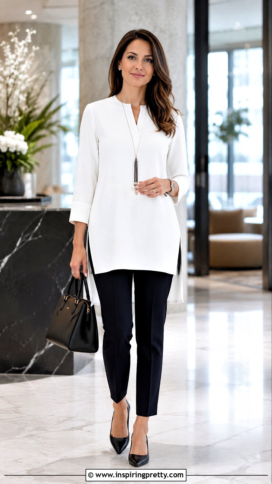 White Tunic Top With Slim Pants - 50 white tops outfit ideas