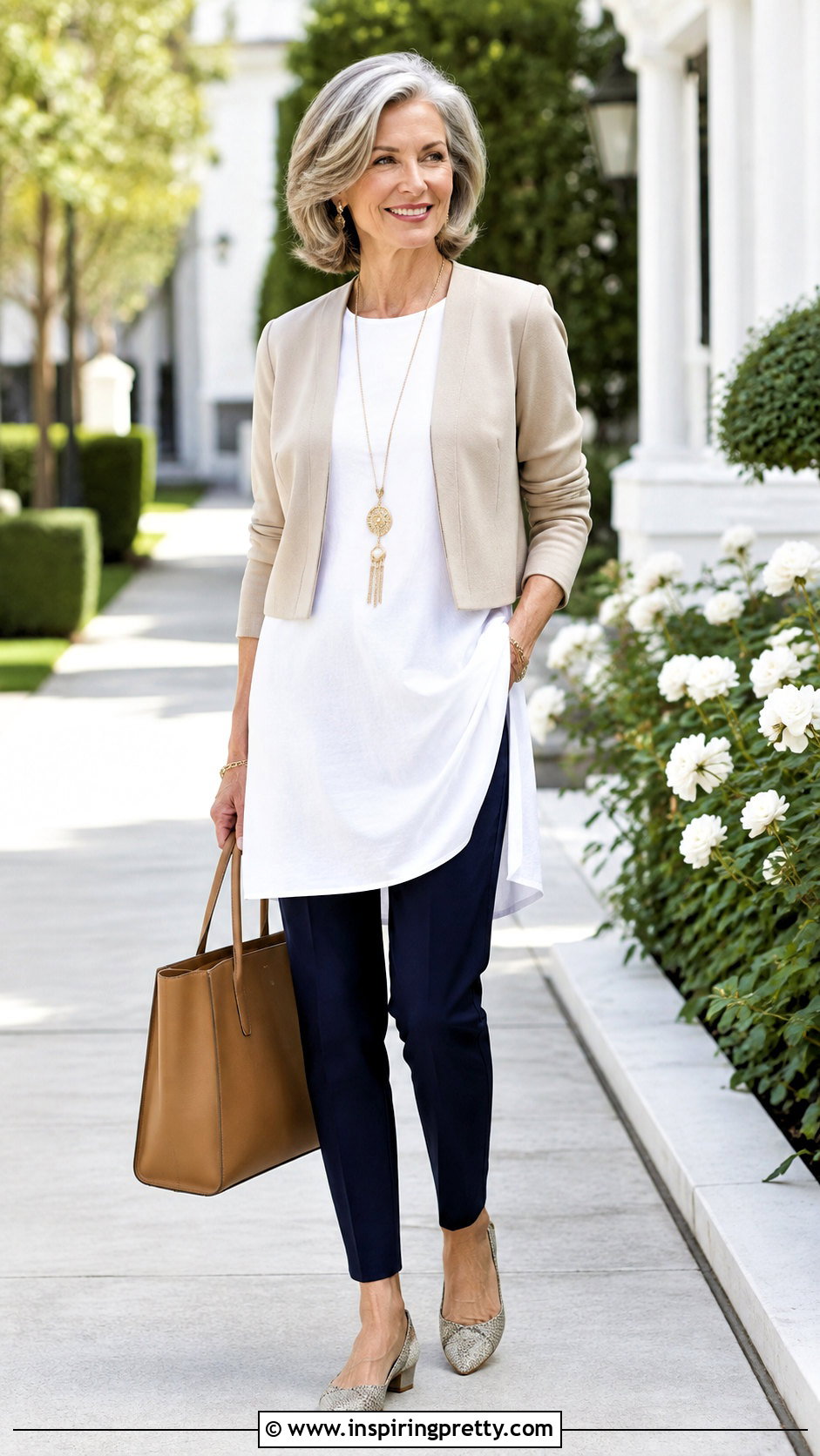 White Tunic Top With Slim Pants - 50 white top fits