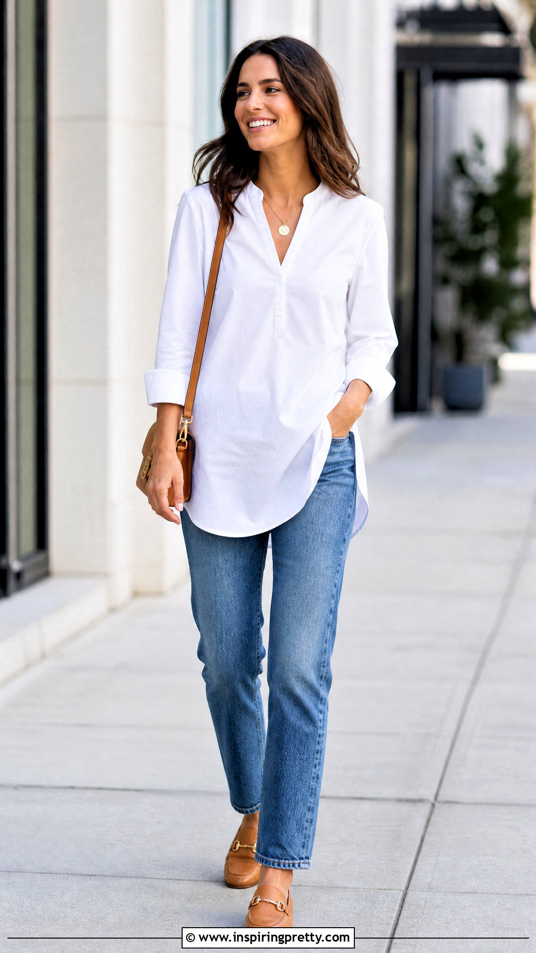White Tunic Top With Straight Leg Jeans - 20 Chic Tunic Tops outfit ideas