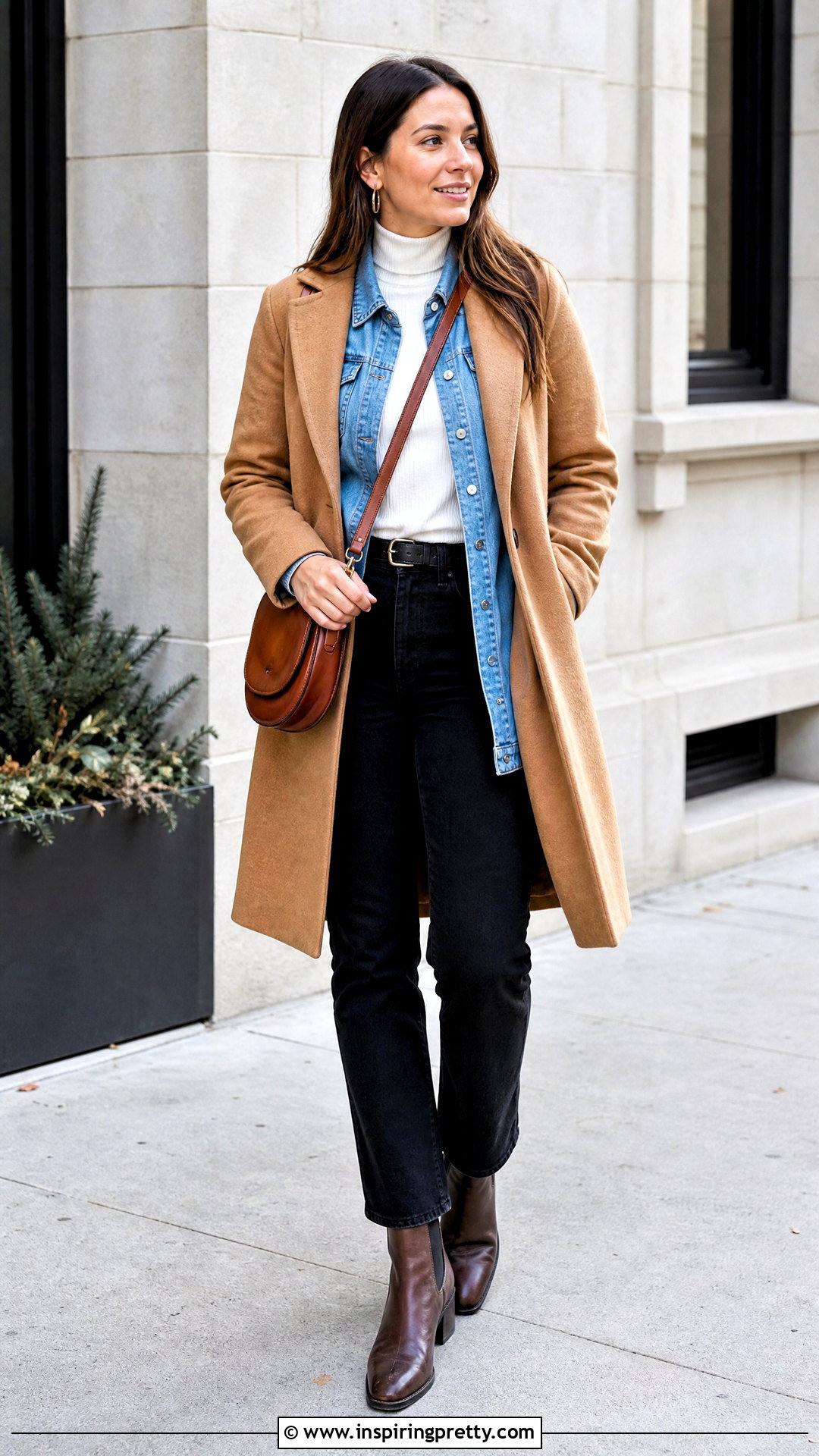 White Turtleneck And Denim Shirt Outfit - 50 winter tops outfit ideas