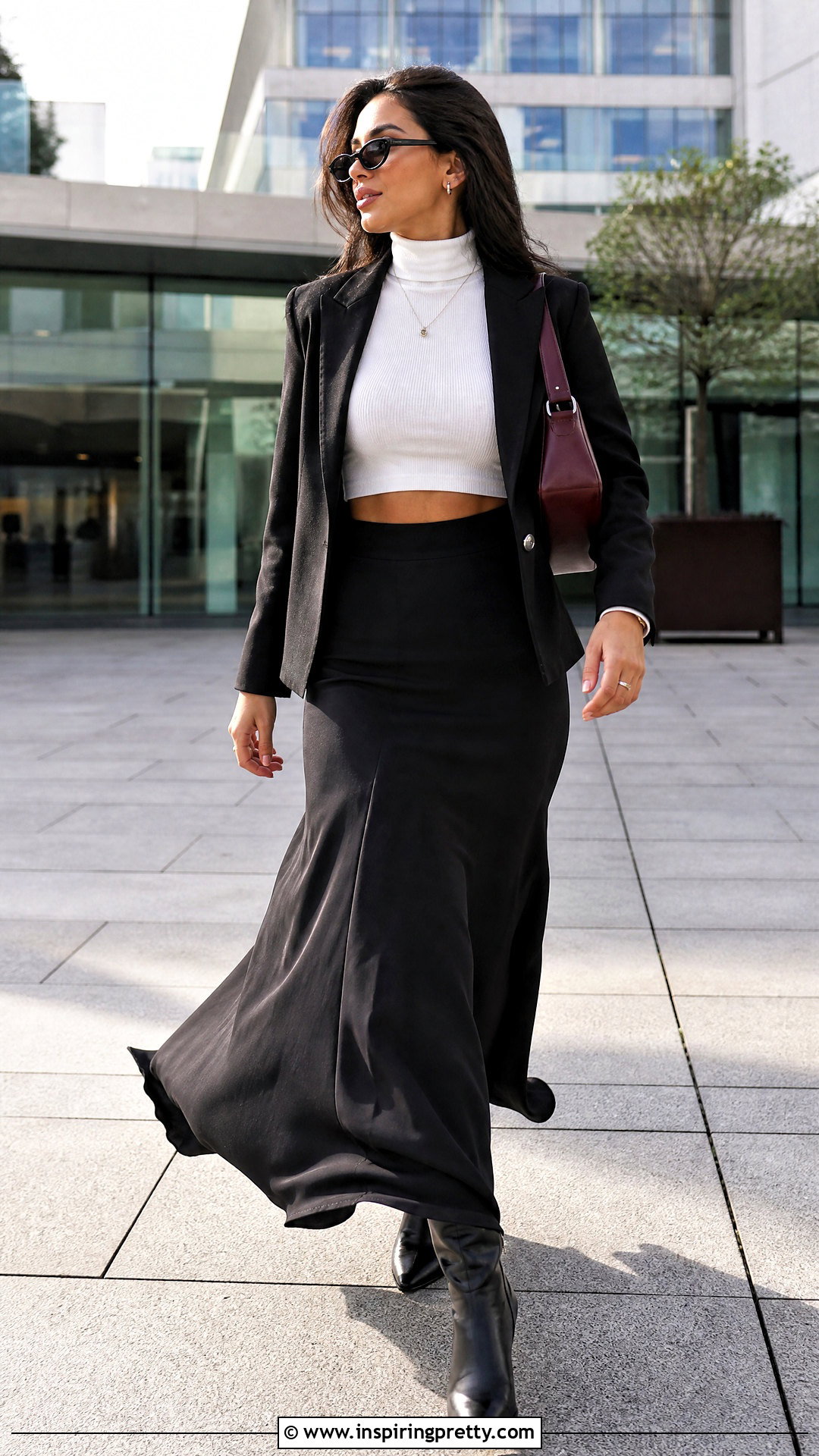 White Turtleneck Crop Top With Black Maxi Skirt - 20 White Turtleneck Crop Top Long Sleeve outfit ideas