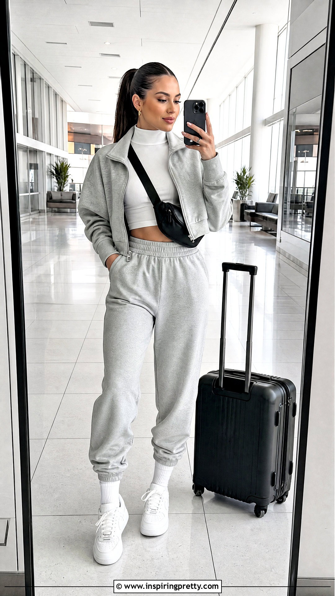 White Turtleneck Crop Top With Gray Joggers - 20 White Turtleneck Crop Top Long Sleeve outfit ideas