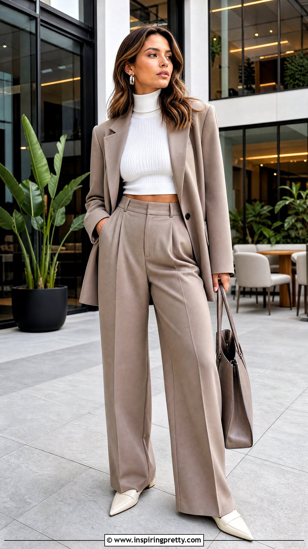 White Turtleneck Crop Top With Matching Suit - 20 White Turtleneck Crop Top Long Sleeve outfit ideas