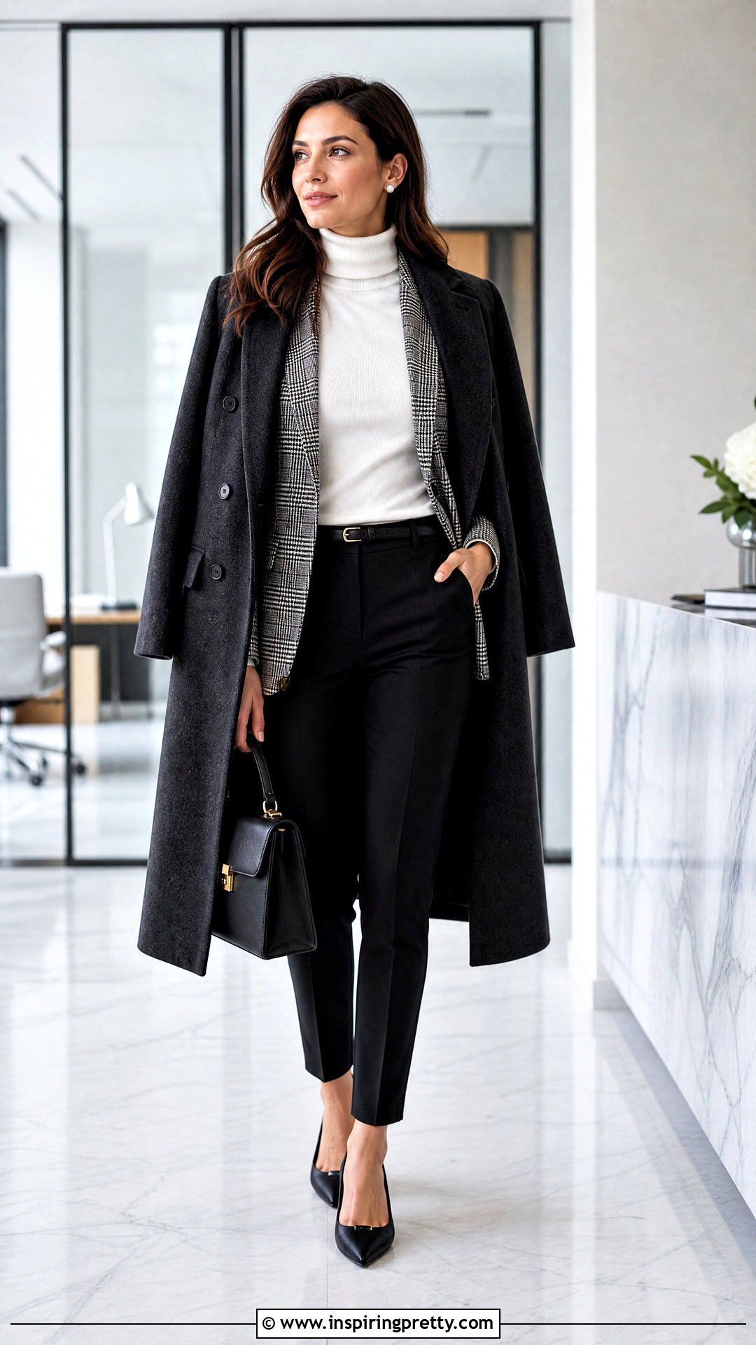 White Turtleneck With Black Cigarette Pants - 50 white top and black pants outfit ideas