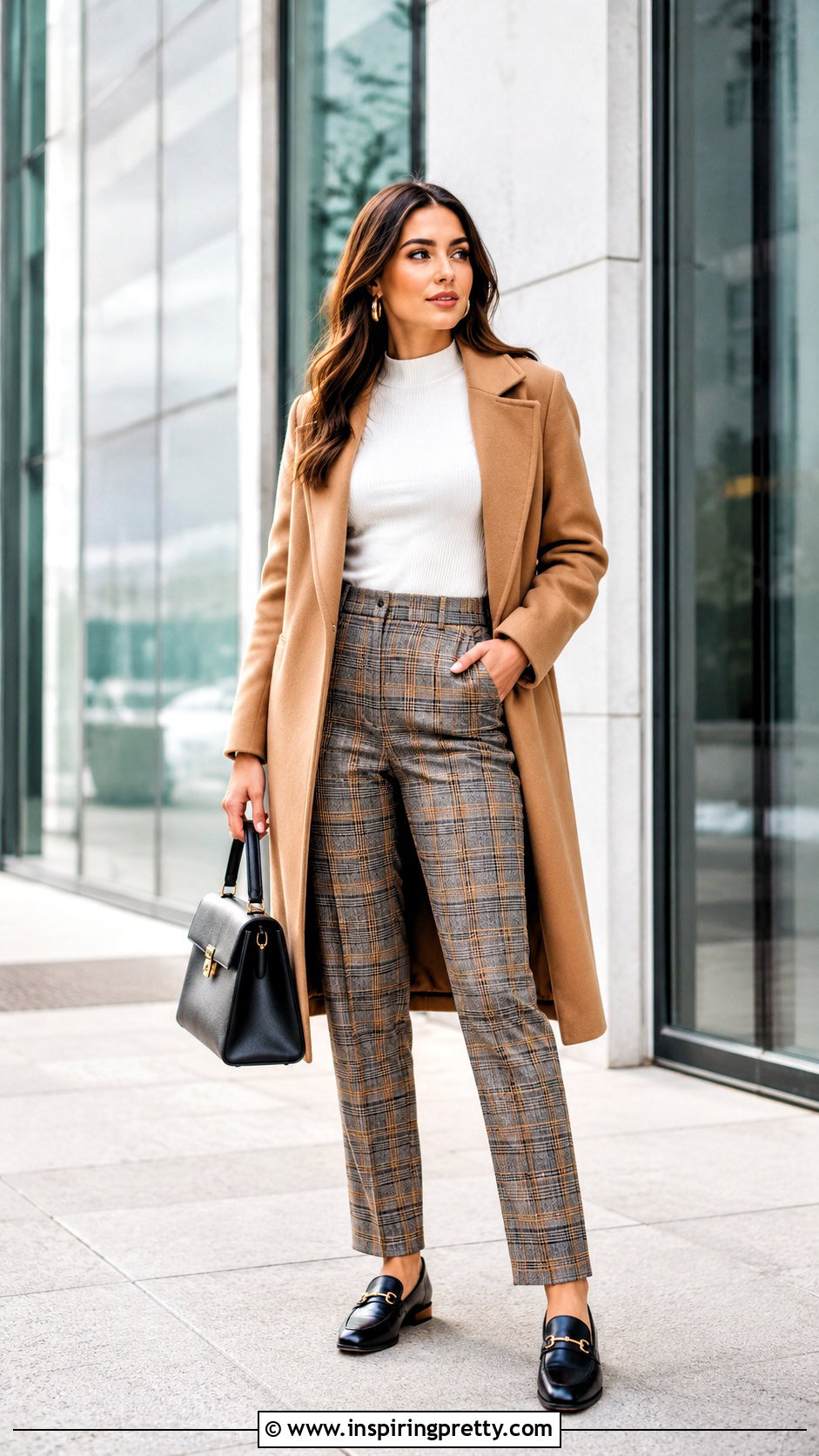 White Turtleneck With Plaid Trousers - 50 white top fits