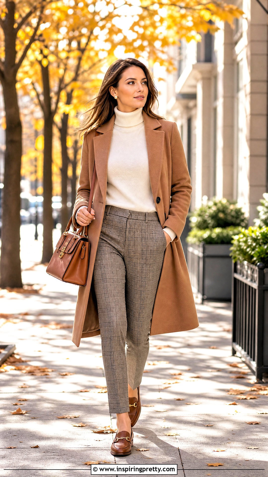 White Turtleneck With Plaid Trousers - 50 classy white top outfits
