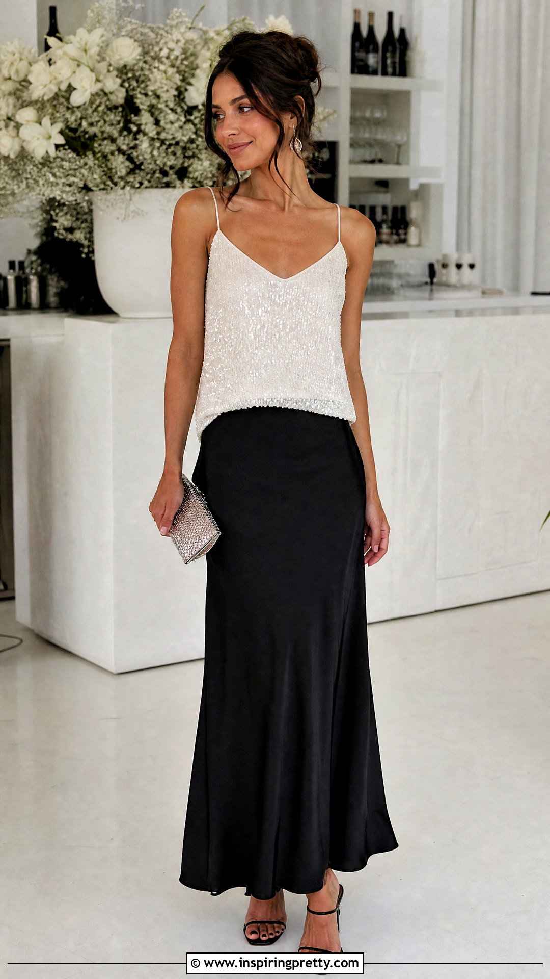 White Urban Outfitters Sequin Top With Black Maxi Skirt - 20 urban outfitters sequin tops