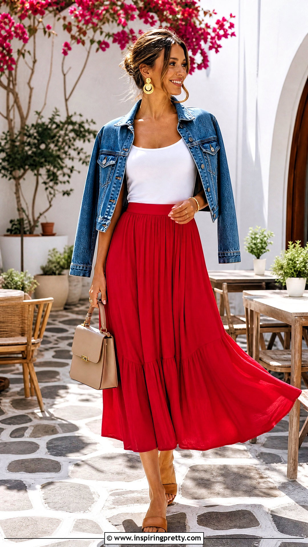 White Vest Top With Red Midi Skirt - 50 white vest top outfit ideas