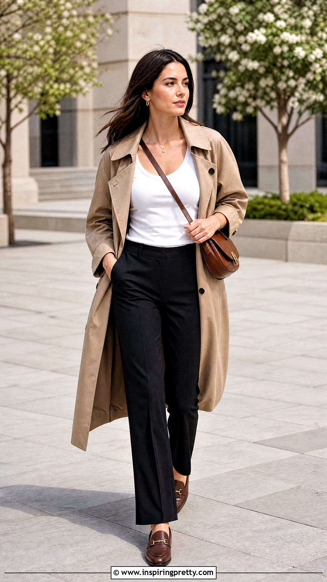 White Vest Top With Trench Coat And Trousers - 50 white vest top outfit ideas