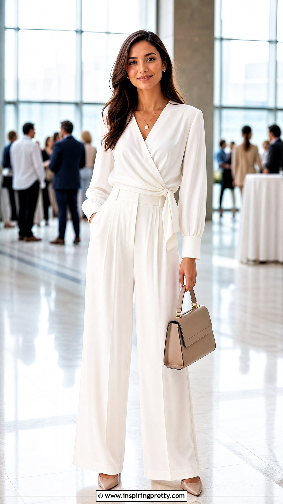 White Wrap Top And Pleated Pants Set - 25 White Top And Pants Sets