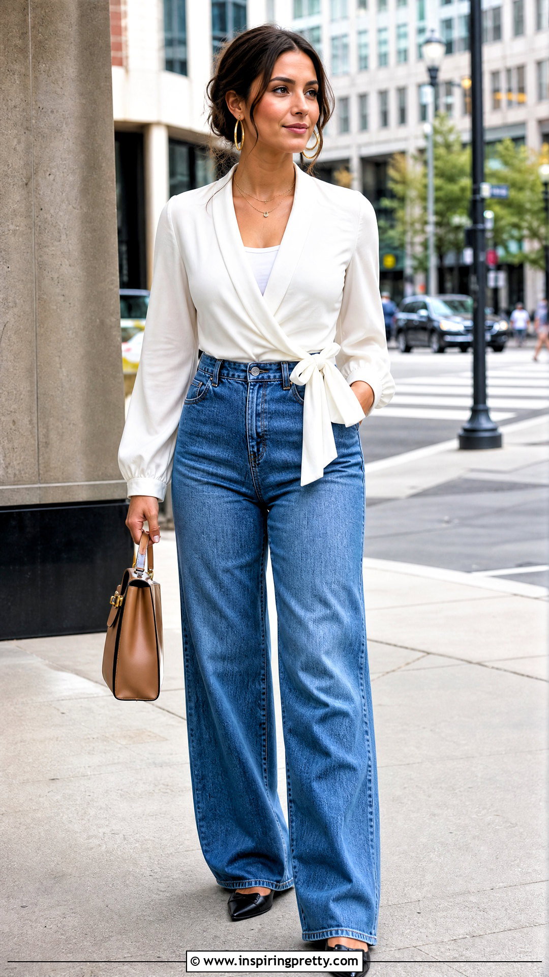 White Wrap Top With Wide Leg Jeans - 50 white tops for women