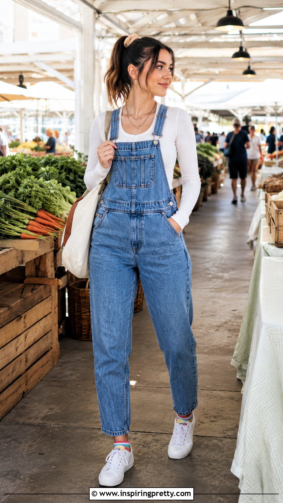 White Zelly Top With Denim Overalls - 25 white zelly top outfit ideas