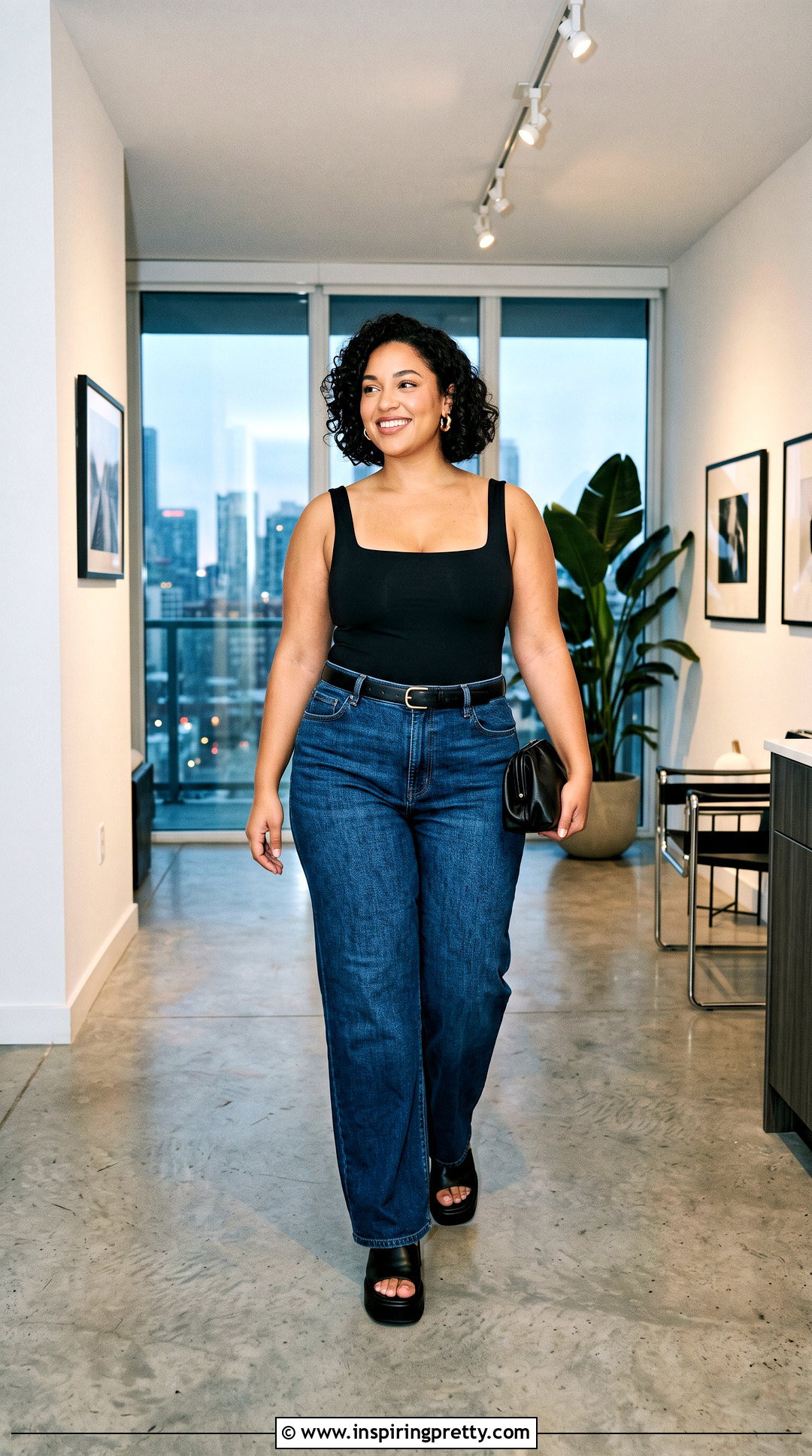 Wide Leg Jeans And A Fitted Bodysuit - 50 jeans and a nice top