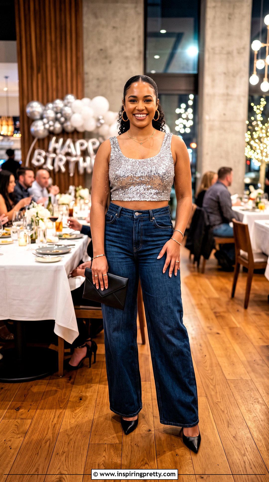 Wide Leg Jeans And Sequin Top Birthday Outfit - 20 birthday outfit jeans and tops