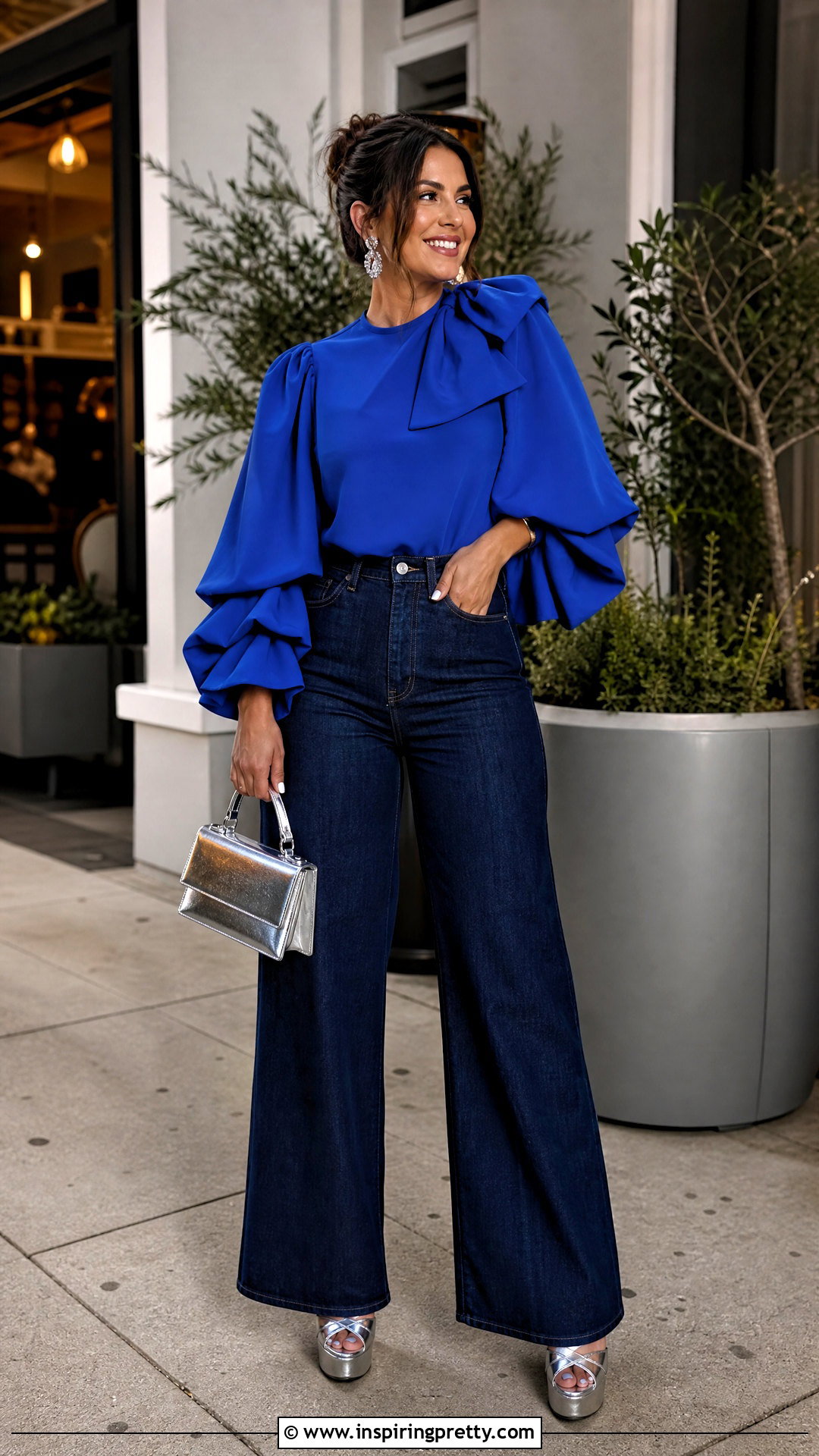 Wide Leg Jeans And Statement Blouse Birthday Outfit - 50 birthday outfit pants and tops