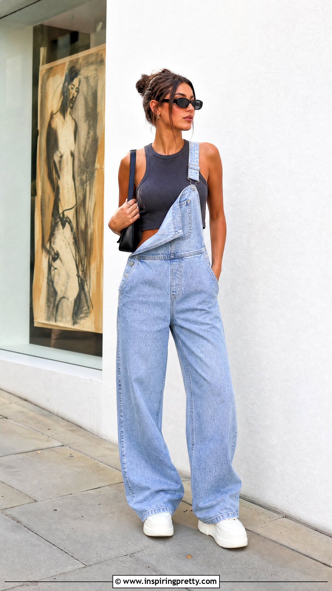 Wide Leg Overalls With Fitted Crop Tank - 25 crop top overalls outfit ideas