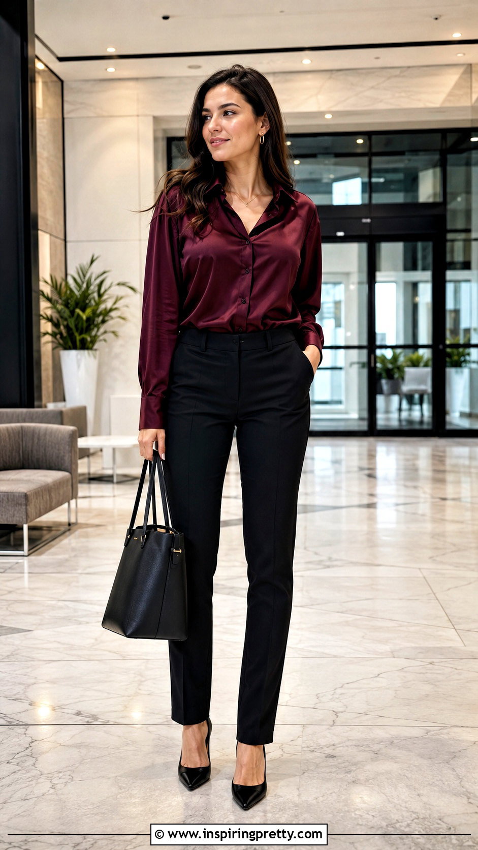 Wine Color Top With Black Trousers - 20 Wine Color Top Outfit Ideas
