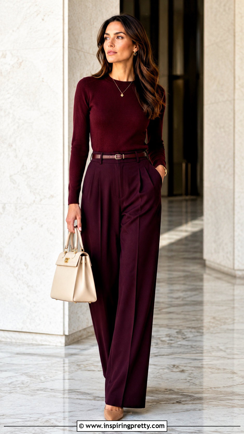 Wine Color Top With Burgundy Pants - 20 Wine Color Top Outfit Ideas