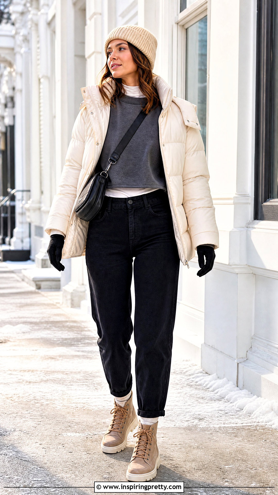 Winter Baggy Crop Top With Puffer Jacket - 50 baggy crop top outfit ideas