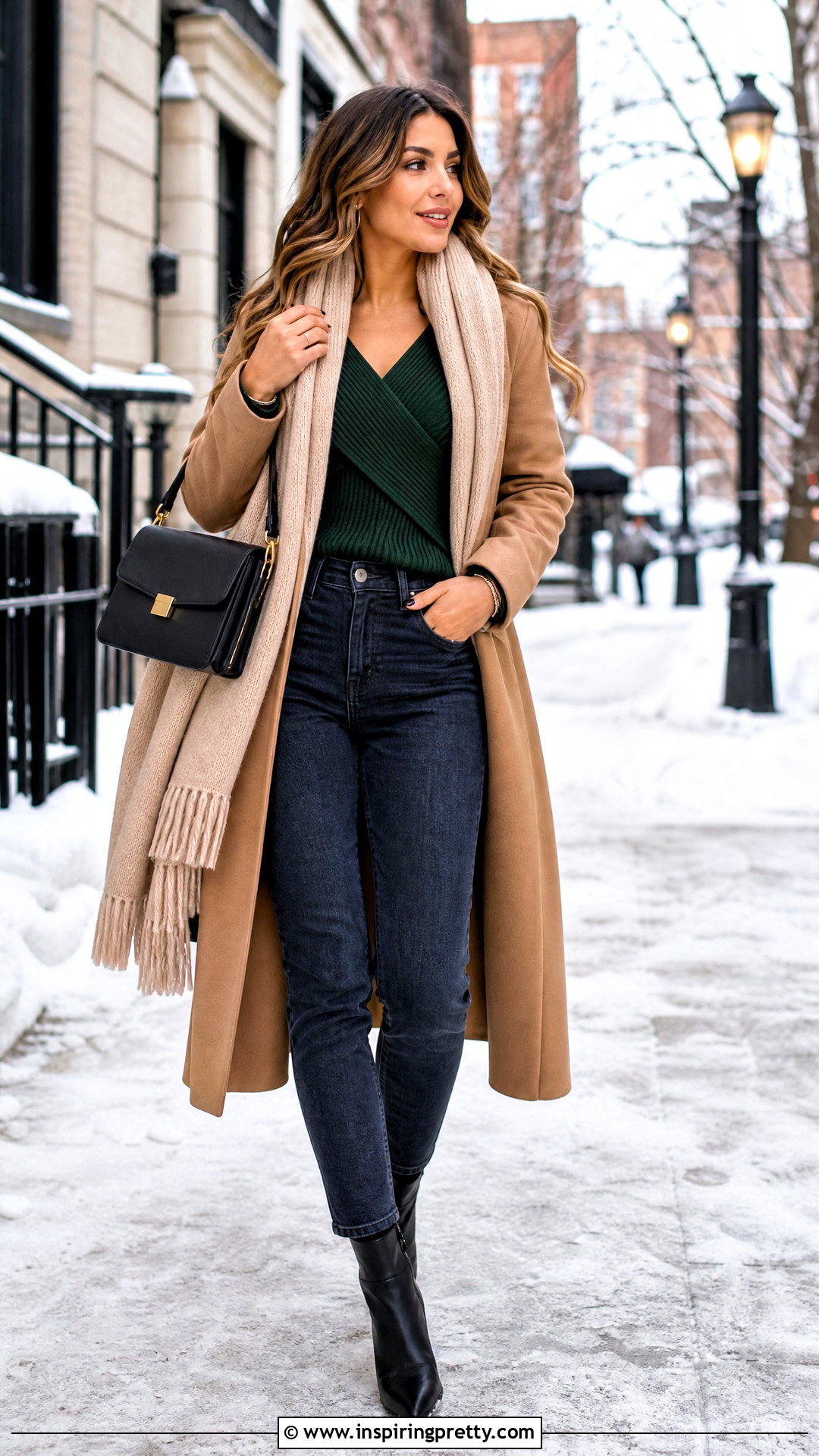 Winter Cross Top With Jeans And Coat - 50 cross top outfit ideas