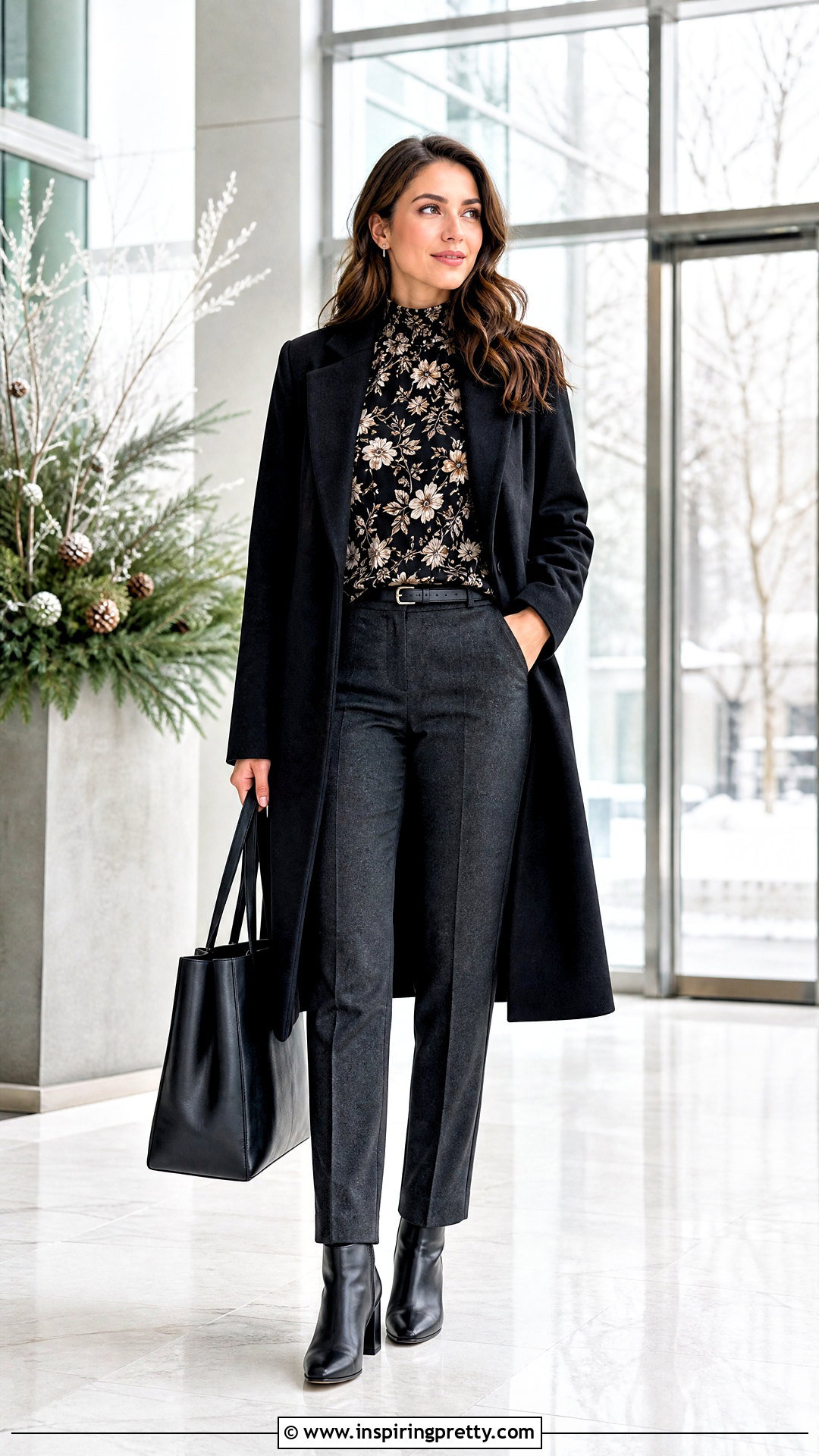 Winter Floral Turtleneck With Wool Trousers - 50 floral tops for women