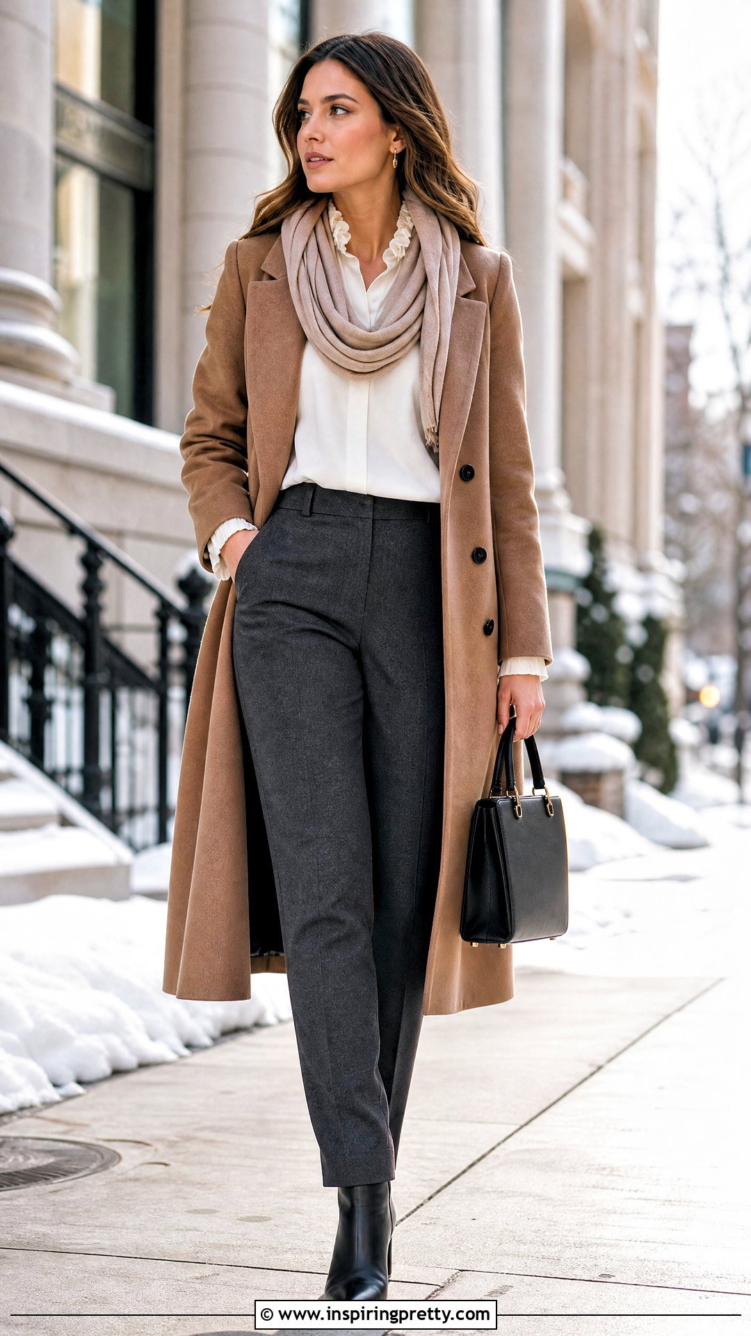 Winter Frill Top With Wool Pants And Coat - 50 frill top outfit ideas