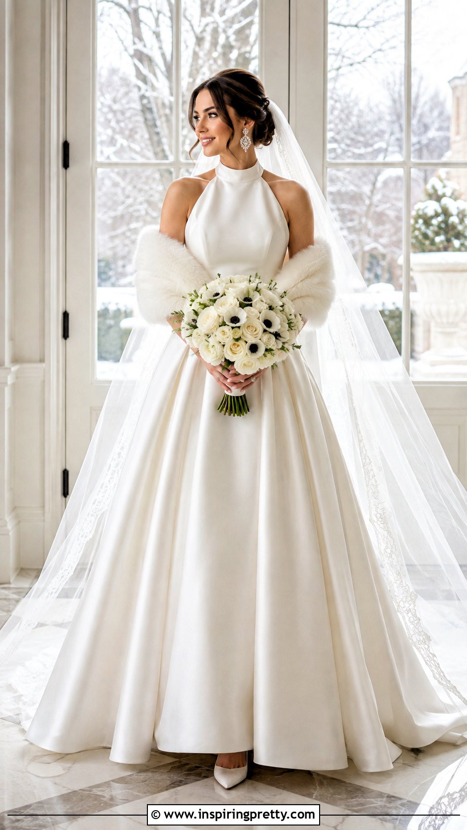 Winter Halter Ball Gown Wedding Dress With Faux Fur Wrap - 25 Halter Top Ball Gown Wedding Dress outfit ideas
