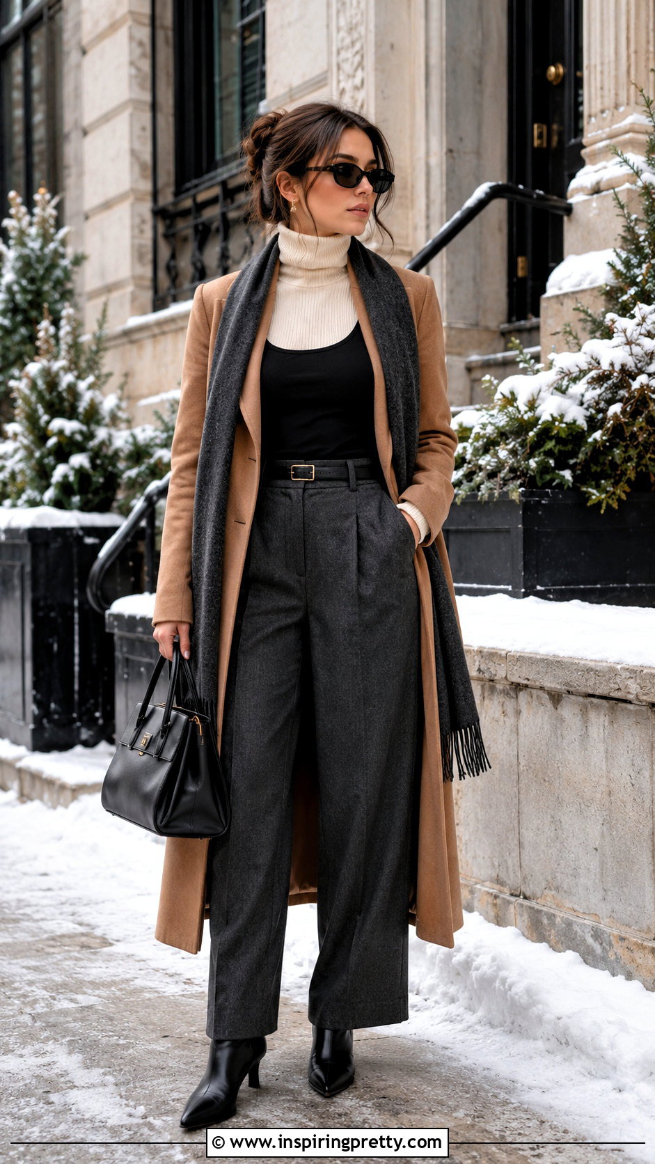 Winter Layered Tank Top With Turtleneck And Wool Coat - 50 layered tank top outfit ideas