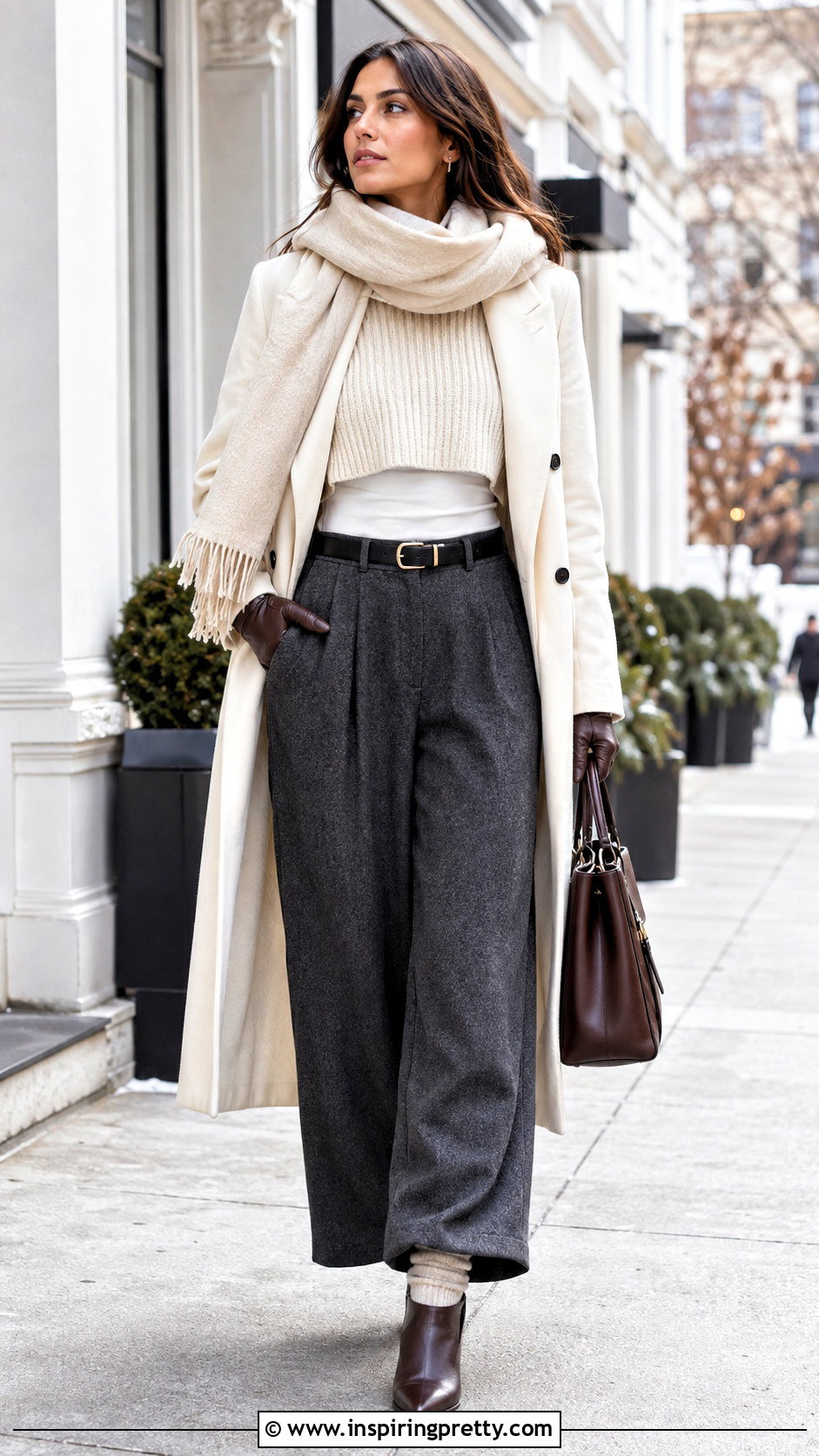 Winter Midriff Top With Long Coat - 50 midriff top outfit ideas