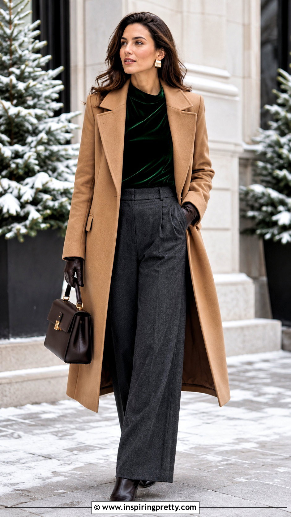 Winter Velvet Top With Wool Coat And Trousers - 50 velvet tops for women