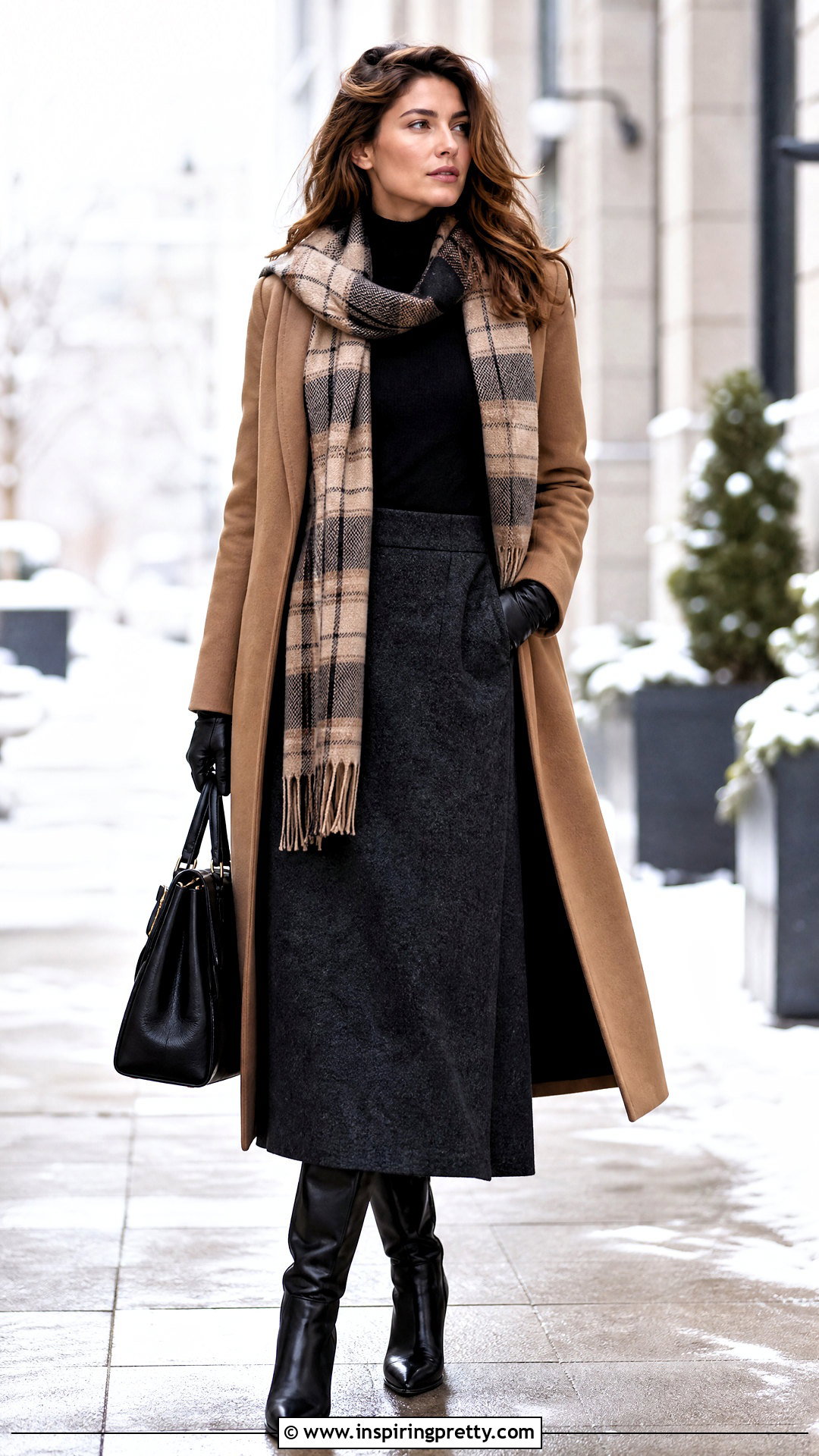 Winter Wool Maxi Skirt With Coat And Boots - 50 top skirt outfit ideas