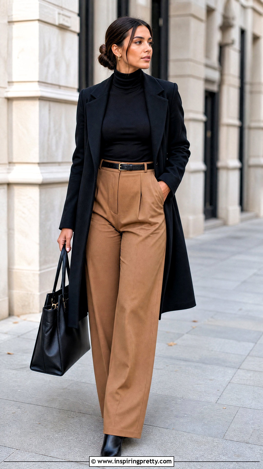 Wolford Black Turtleneck Top With Wide Leg Trousers - 20 wolford tops outfit ideas