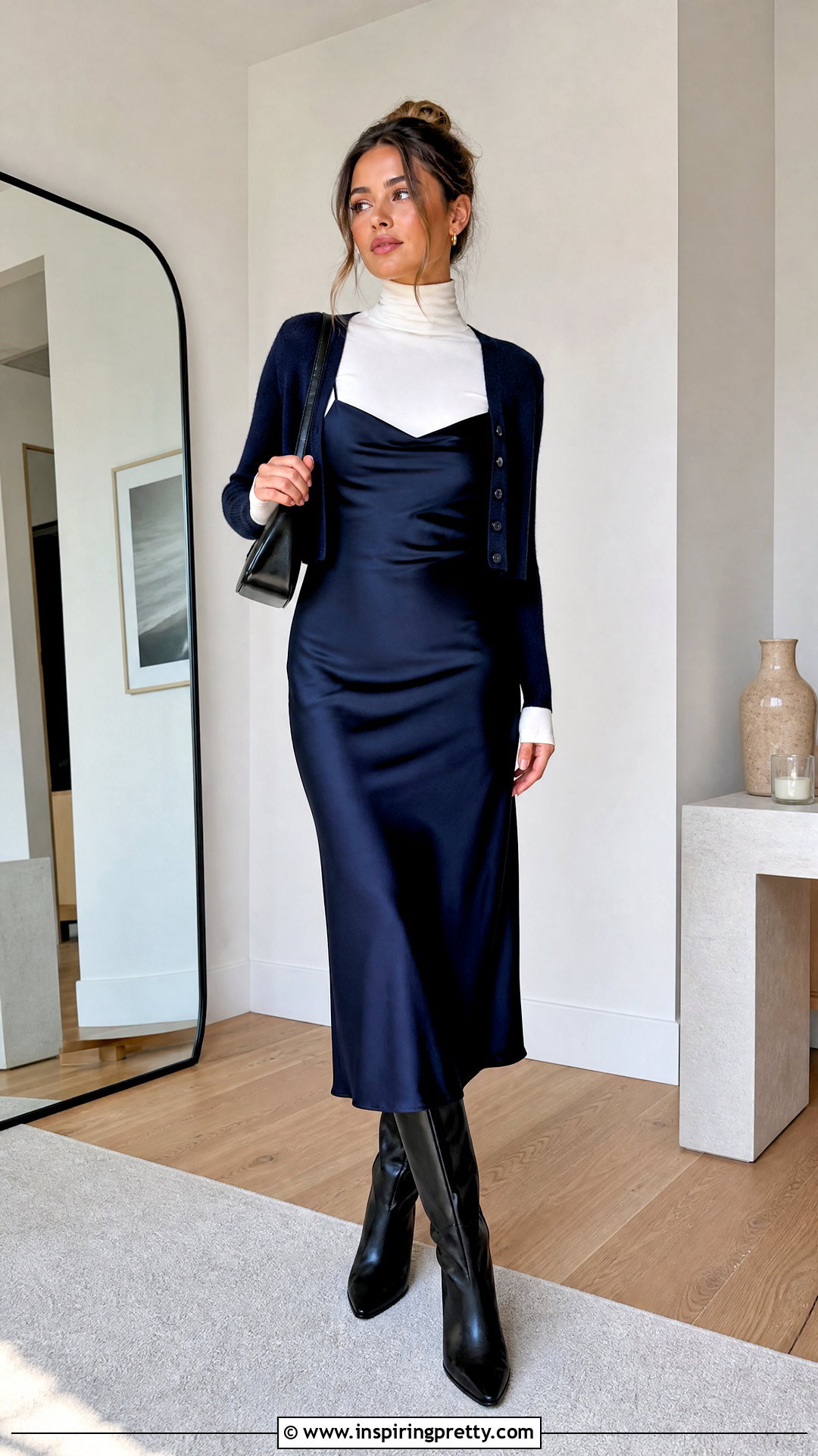 Wolford White Turtleneck Under A Slip Dress - 20 wolford tops outfit ideas