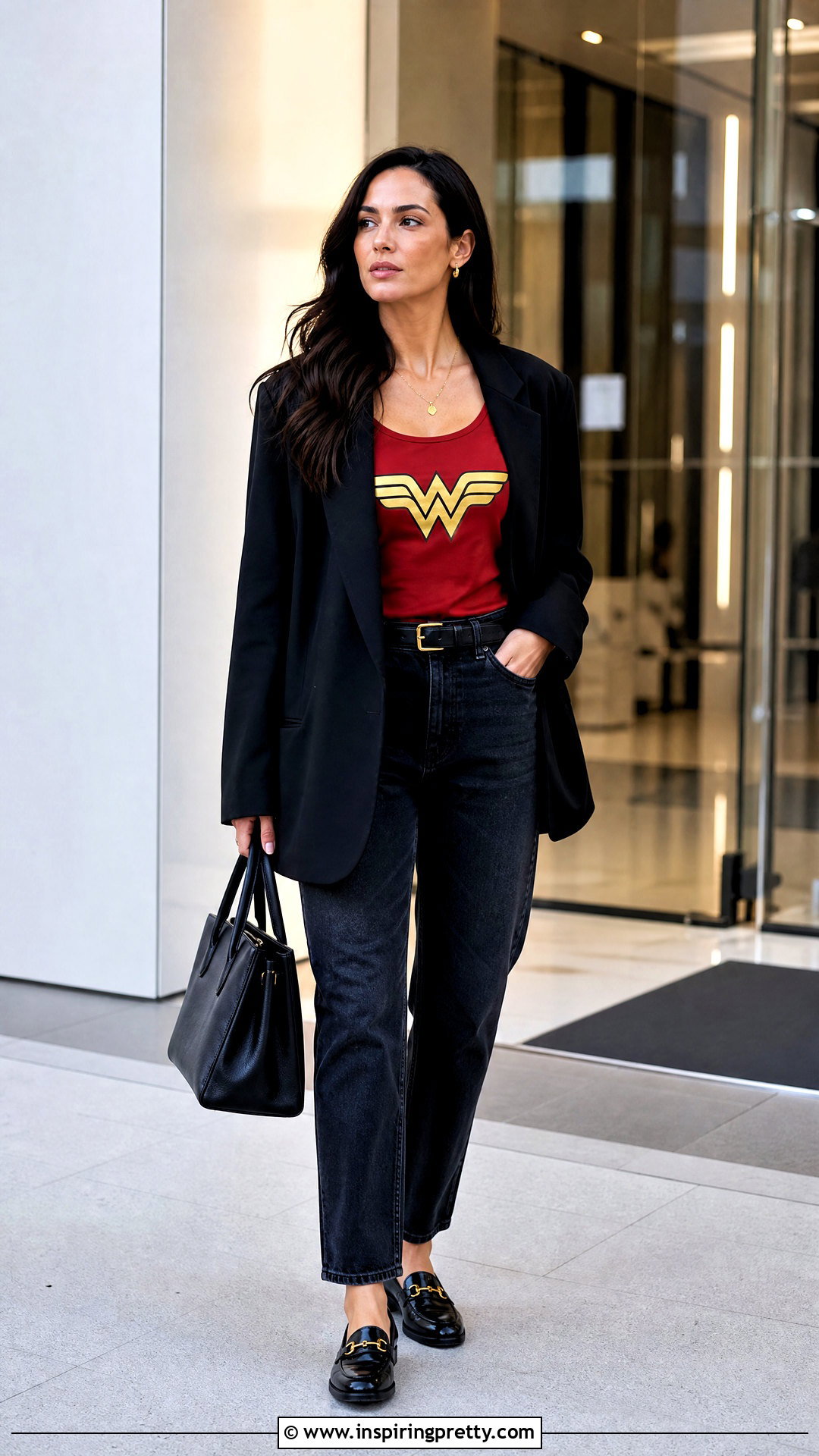 Wonder Woman Tank Top With A Black Blazer - 25 wonder woman tank top outfit ideas