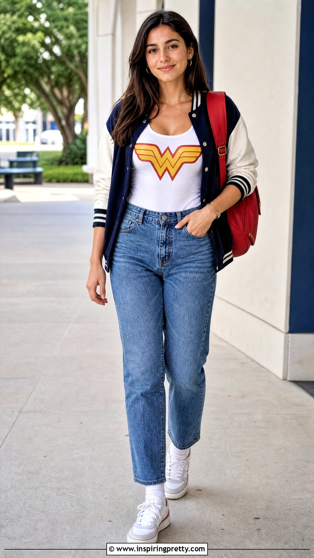 Wonder Woman Tank Top With A Varsity Jacket - 25 wonder woman tank top outfit ideas