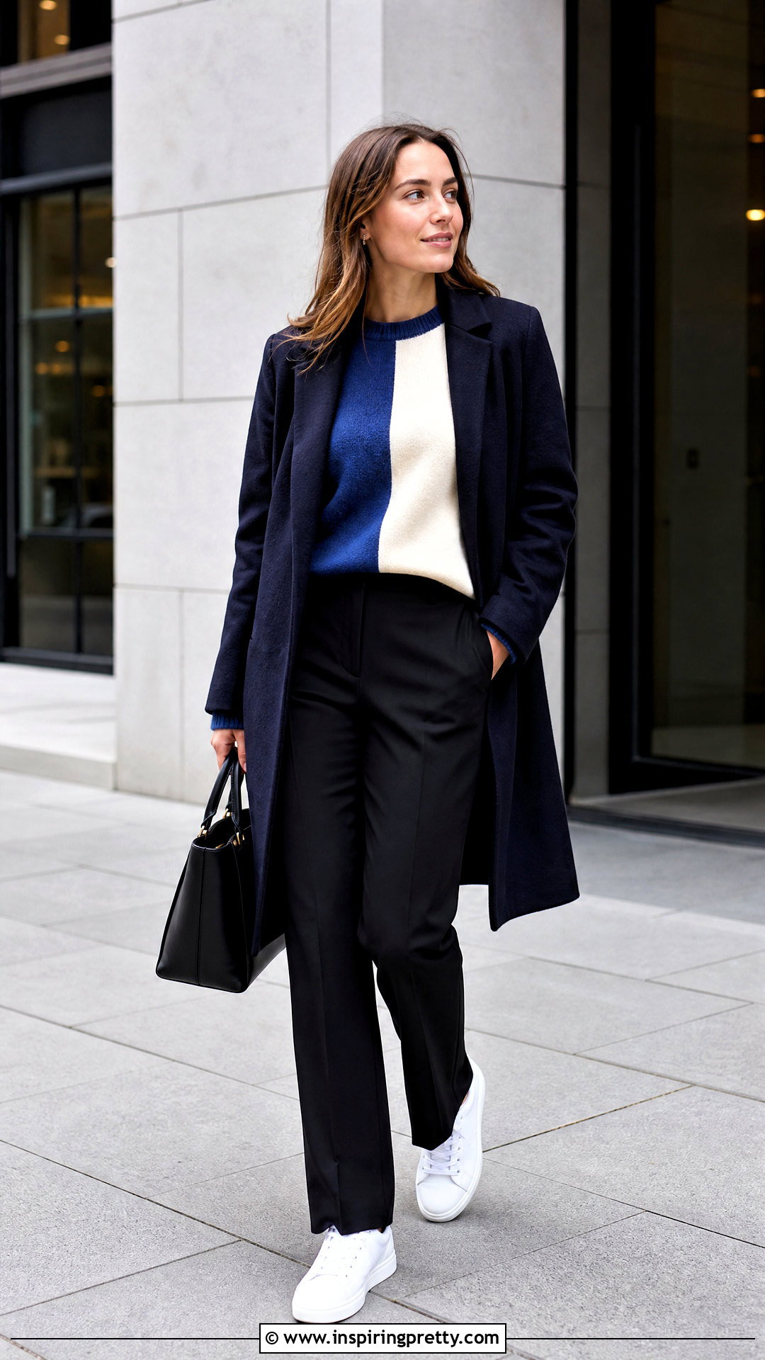 Woolen Color Block Top With Neutral Pants - 50 woolen tops for women